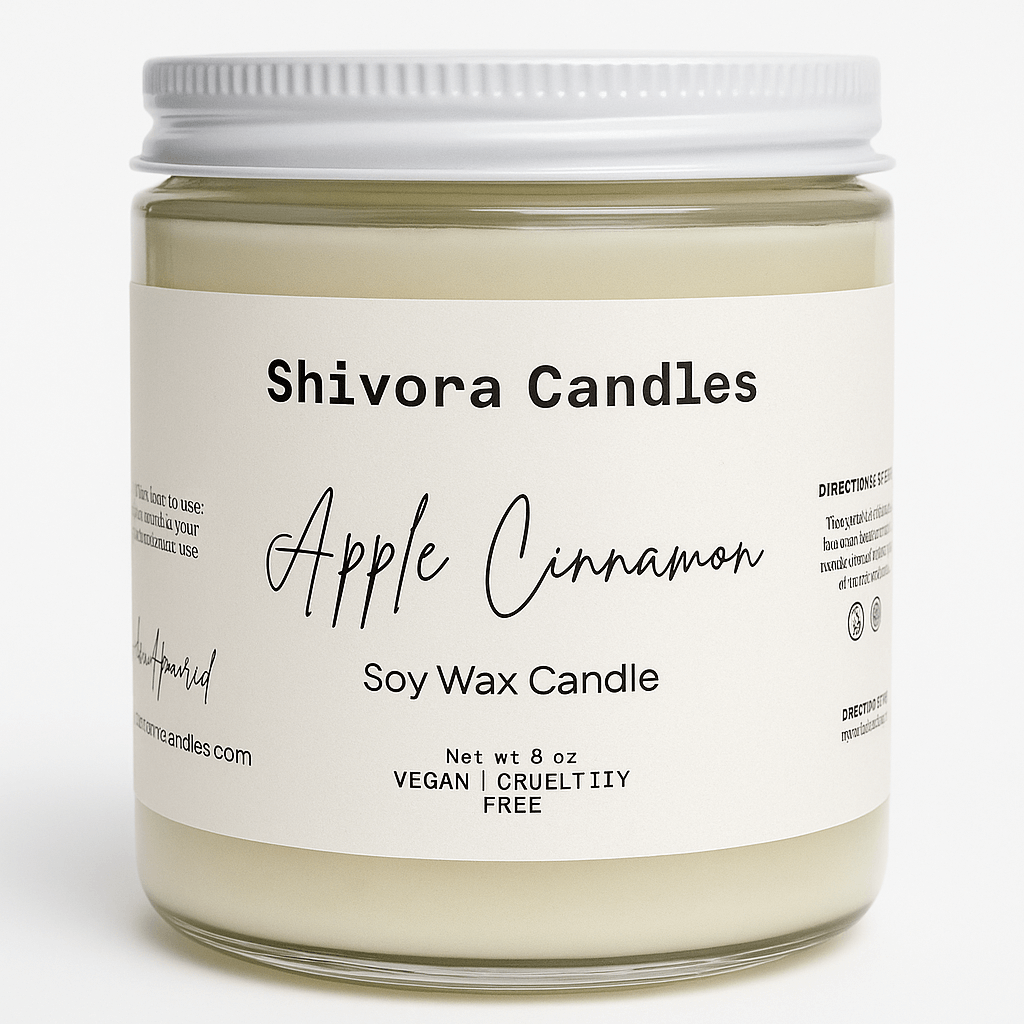 Apple Cinnamon Soy Candle 8 oz White Jar – Handmade Soy Candle Made in Canada with Cotton Wick | Shivora Candles